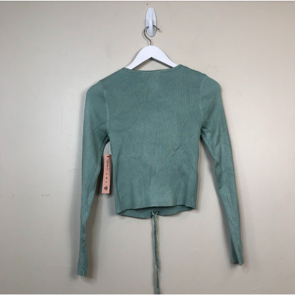 Crave Fame Juniors' Long Sleeve Lace-Up Cutout Cropped T-Shirts Green S, $39 NWT - Picture 4 of 4